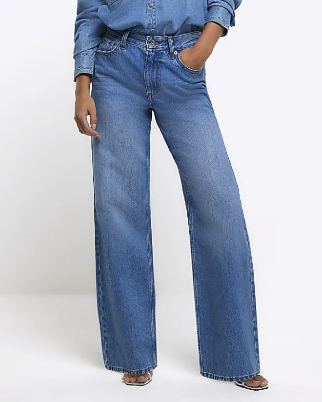 River Island Petite high waisted straight leg jeans Blue New