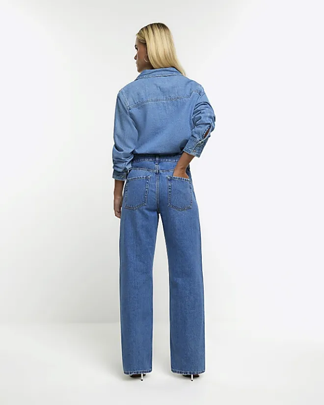 River Island Petite high waisted straight leg jeans Blue New