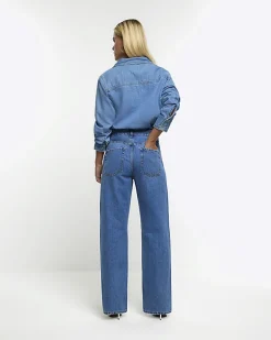 River Island Petite high waisted straight leg jeans Blue New