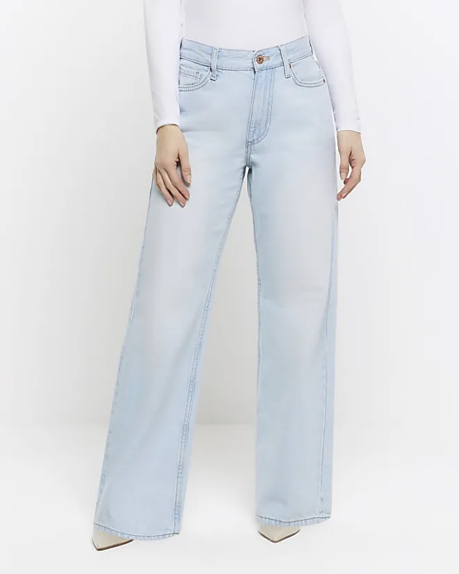 River Island Petite high waisted straight jeans Blue Fashion