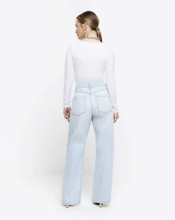 River Island Petite high waisted straight jeans Blue Fashion