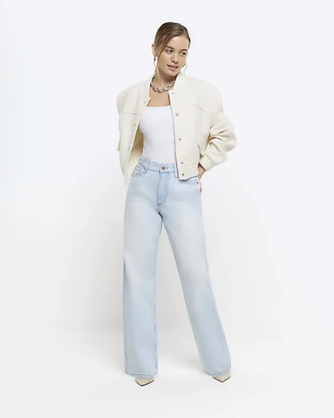 River Island Petite high waisted straight jeans Blue Fashion
