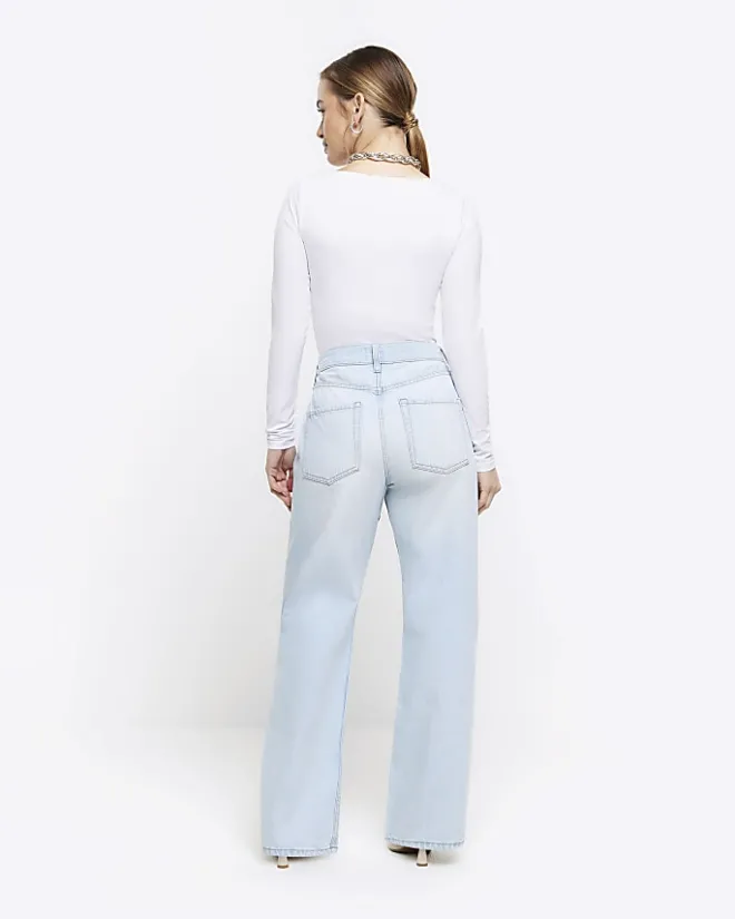 River Island Petite high waisted straight jeans Blue Fashion