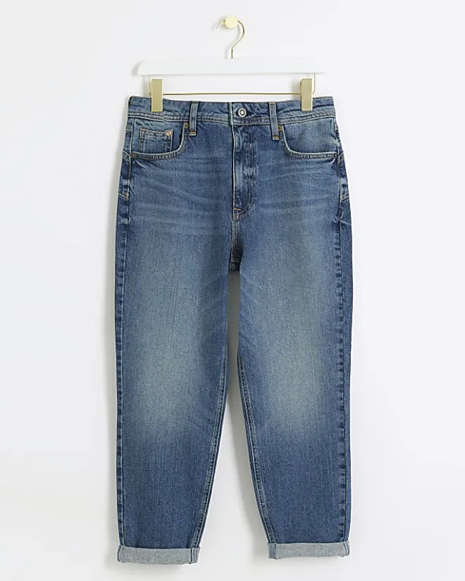 River Island Petite high waisted mom sculpt jeans Blue Online