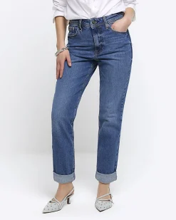 River Island Petite high waisted mom sculpt jeans Blue Online
