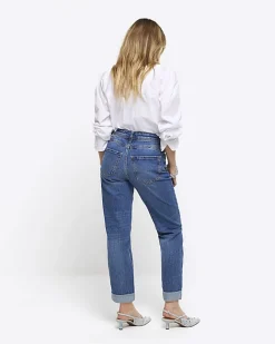 River Island Petite high waisted mom sculpt jeans Blue Online