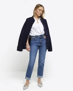 River Island Petite high waisted mom sculpt jeans Blue Online