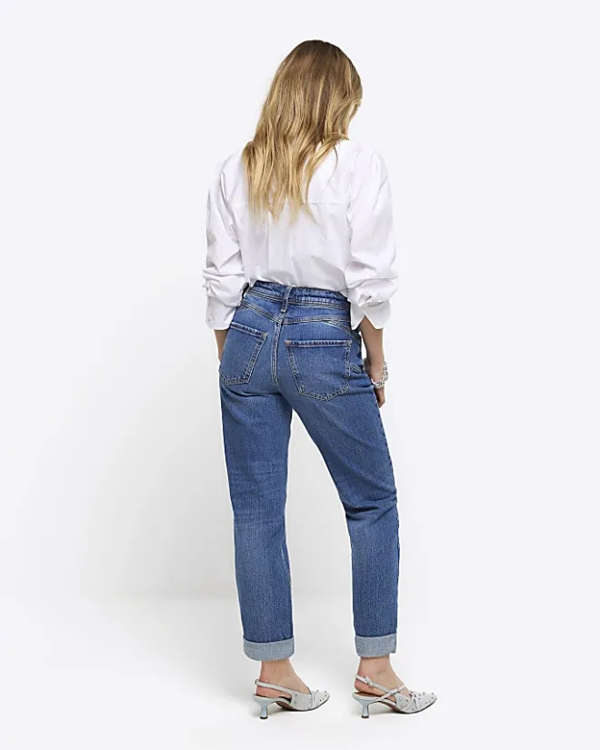 River Island Petite high waisted mom sculpt jeans Blue Online
