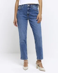 River Island Petite high waisted slim straight jeans Blue New