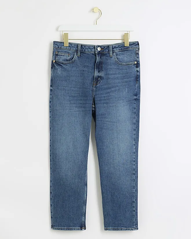 River Island Petite high waisted slim straight jeans Blue New