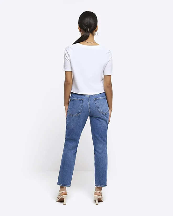 River Island Petite high waisted slim straight jeans Blue New