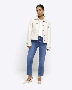 River Island Petite high waisted slim straight jeans Blue New