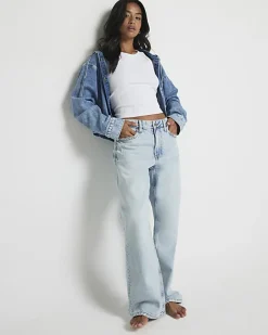 River Island Petite high waisted straight jeans Blue Sale