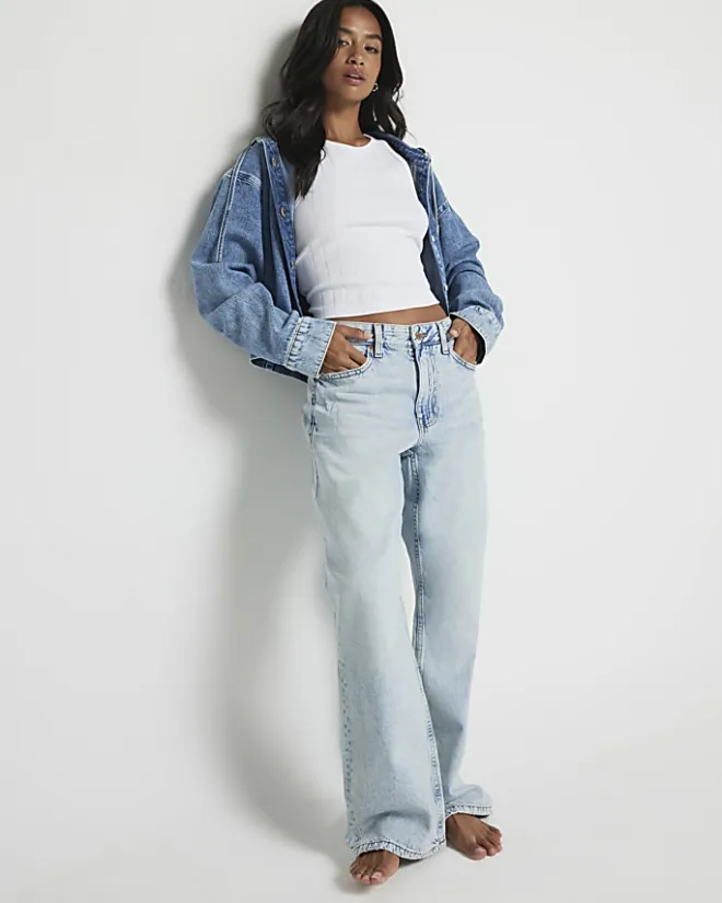 River Island Petite high waisted straight jeans Blue Sale