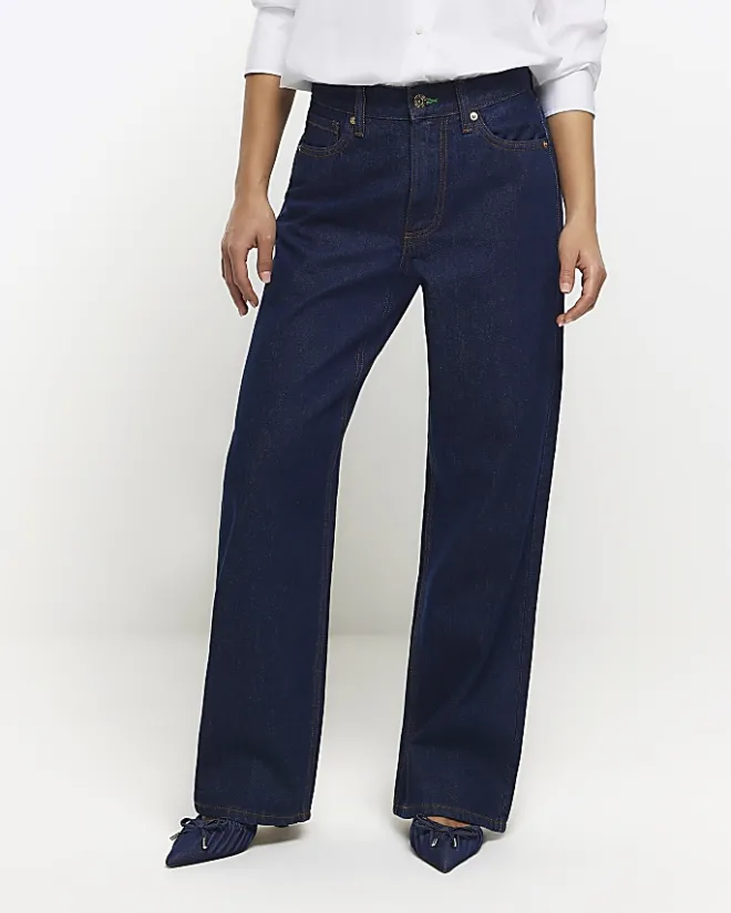 River Island Petite high waisted straight jeans Blue Hot