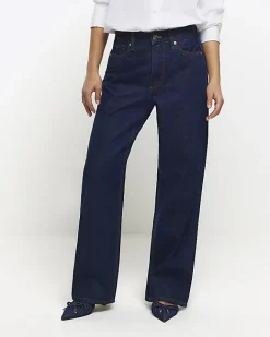 River Island Petite high waisted straight jeans Blue Hot