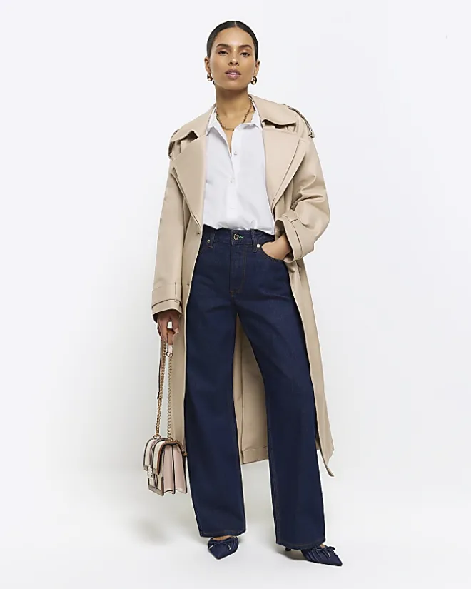 River Island Petite high waisted straight jeans Blue Hot