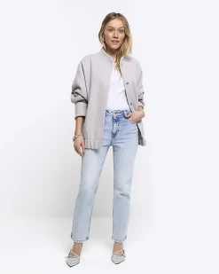 River Island Petite high waisted slim straight jeans Blue Fashion