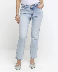 River Island Petite high waisted slim straight jeans Blue Fashion