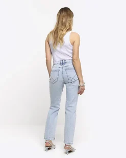 River Island Petite high waisted slim straight jeans Blue Fashion