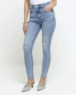 River Island Petite high waisted ripped jeggings Blue Best