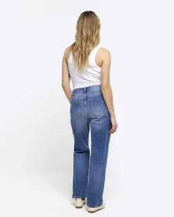 River Island Petite patch stove pipe straight jeans Blue Clearance