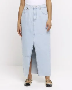 River Island Petite seamed denim maxi skirt Blue New