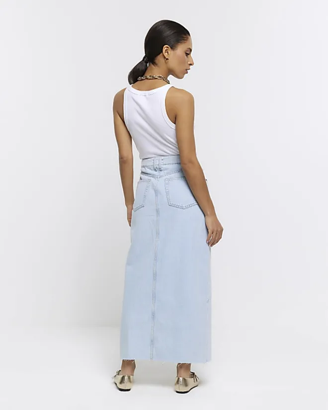 River Island Petite seamed denim maxi skirt Blue New