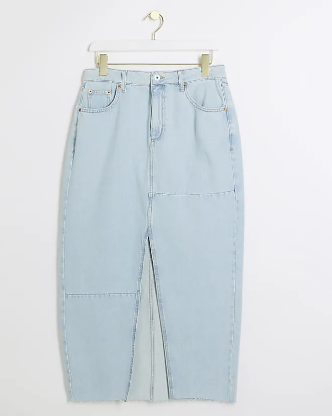 River Island Petite seamed denim maxi skirt Blue New