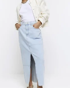 River Island Petite seamed denim maxi skirt Blue New