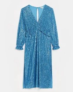 River Island Petite sequin frill midi dress Blue Discount