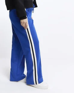 River Island Petite side stripe wide leg joggers Blue New