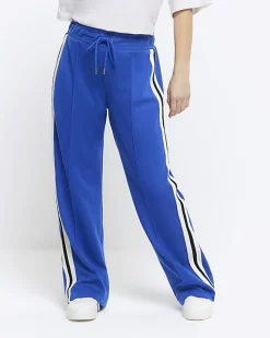 River Island Petite side stripe wide leg joggers Blue New