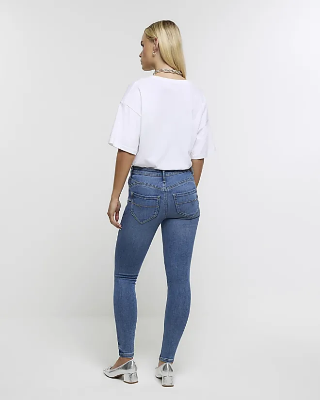 River Island Petite skinny fit bum sculpt jeans Blue Clearance