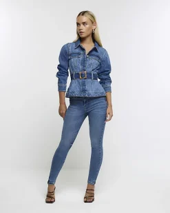 River Island Petite skinny fit bum sculpt jeans Blue Clearance