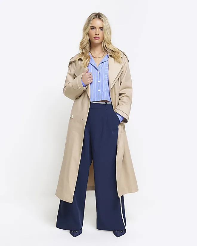 River Island Petite stripe crop shirt Blue Clearance