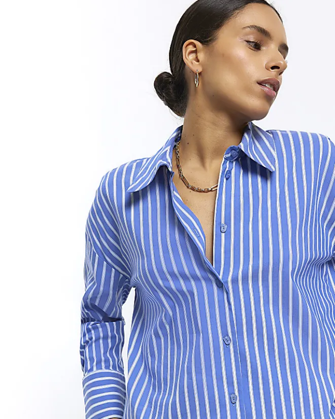 River Island Petite stripe long sleeve shirt Blue Sale