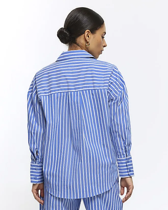 River Island Petite stripe long sleeve shirt Blue Sale