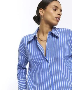 River Island Petite stripe long sleeve shirt Blue Sale