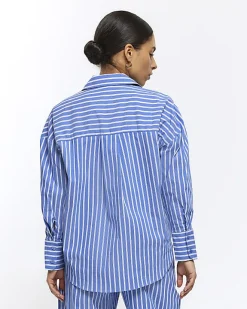 River Island Petite stripe long sleeve shirt Blue Sale