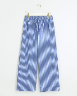 River Island Petite stripe poplin pull on trousers Blue Online