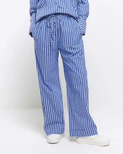 River Island Petite stripe poplin pull on trousers Blue Online