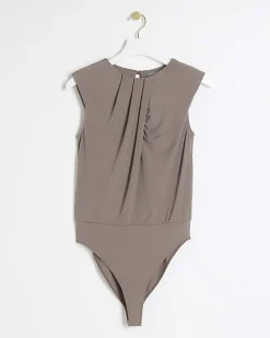 River Island Petite ruched bodysuit Brown Best
