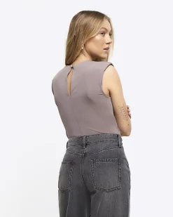 River Island Petite ruched bodysuit Brown Best