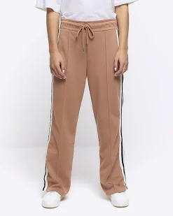 River Island Petite side stripe wide leg joggers Brown New