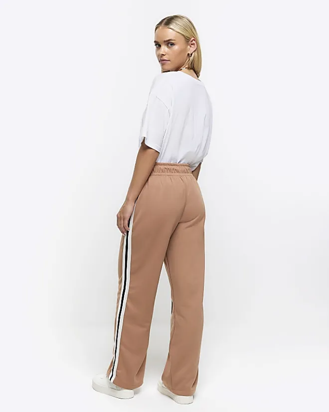 River Island Petite side stripe wide leg joggers Brown New
