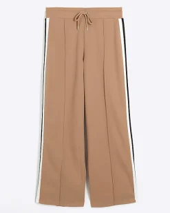 River Island Petite side stripe wide leg joggers Brown New