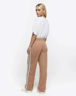 River Island Petite side stripe wide leg joggers Brown New