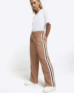River Island Petite side stripe wide leg joggers Brown New