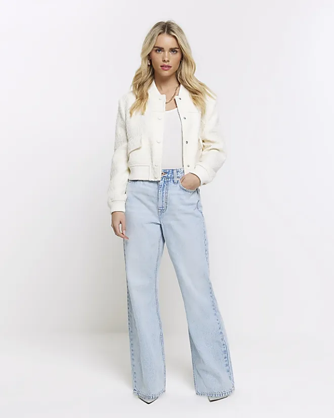 River Island Petite boucle tailored bomber jacket Cream Sale